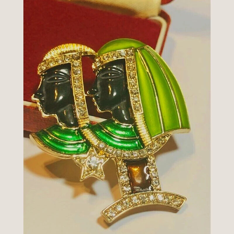 Vintage Style Egyptian Revival Cleopatra Pharaoh King Enamel & Crystal Brooch
