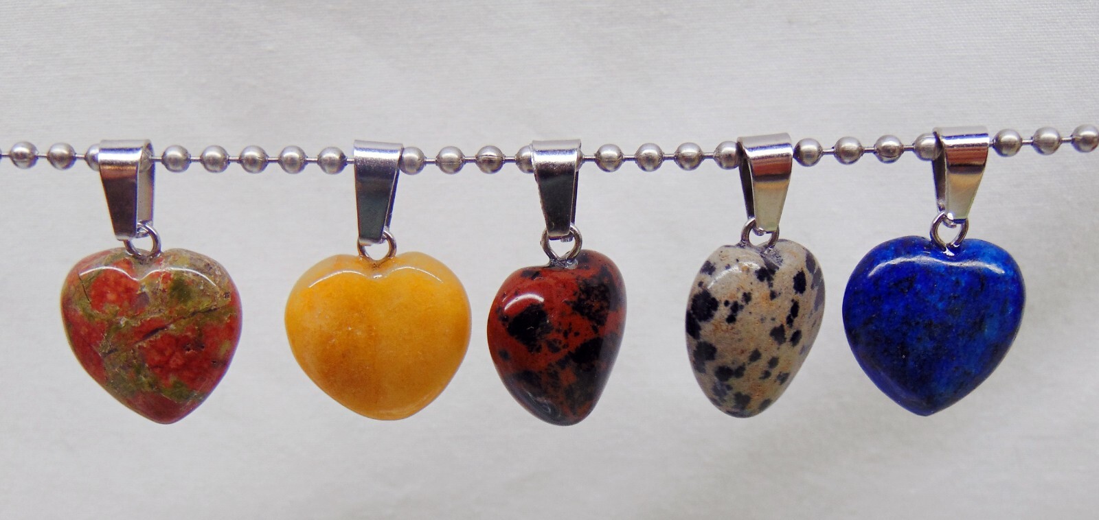 Mixed GemStone Heart Pendants 16mm ~ Silver Plated Ball Chain Necklace Optional