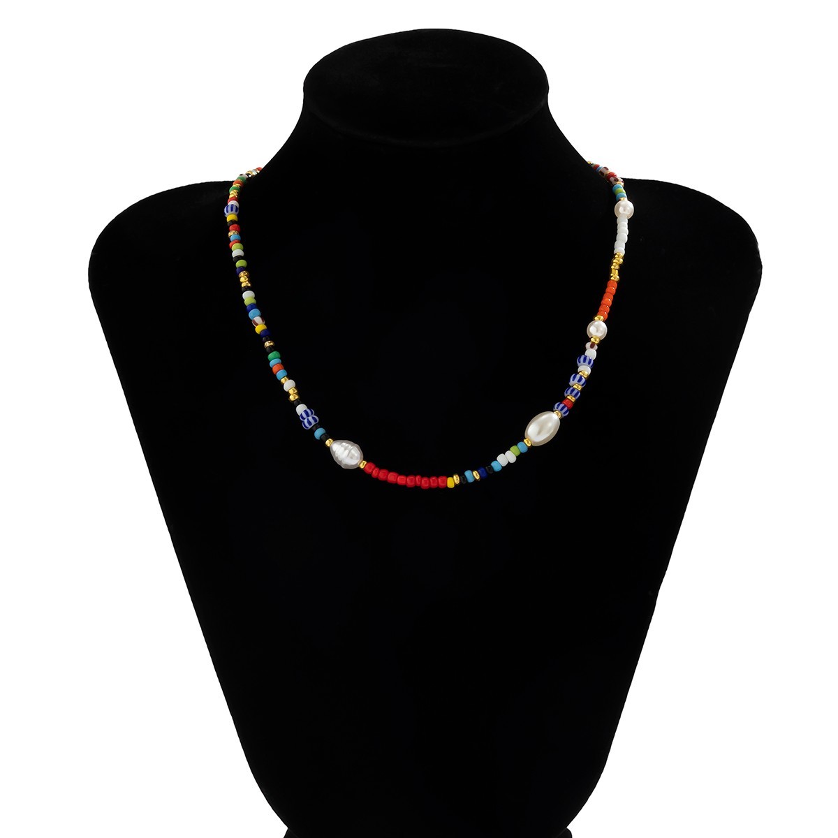 Korean Colorful Seed Bead Choker Necklace Women Simulated Pearl Boho Jewelry