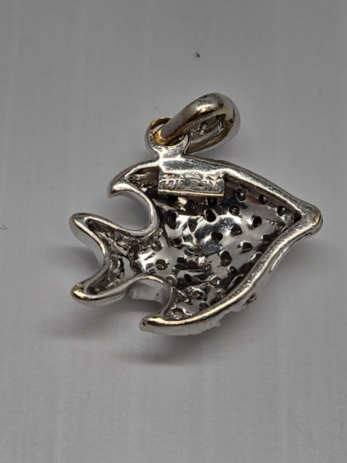 14k Gold Fish Pendent { 3.72 grams / 5/8ct Natural Diamonds } White .585 Charm