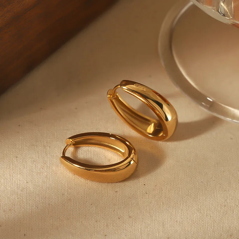 304 Stainless Steel Geometric Hoop Earrings 18K Gold PVD Waterproof Women