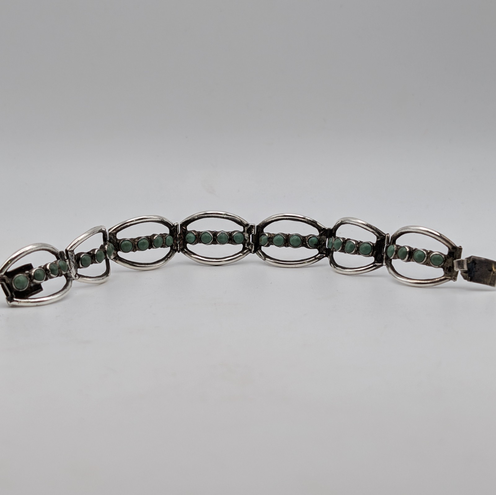 Vintage Taxco Sterling Silver Turquoise Link Bracelet Hecho En Mexico 925