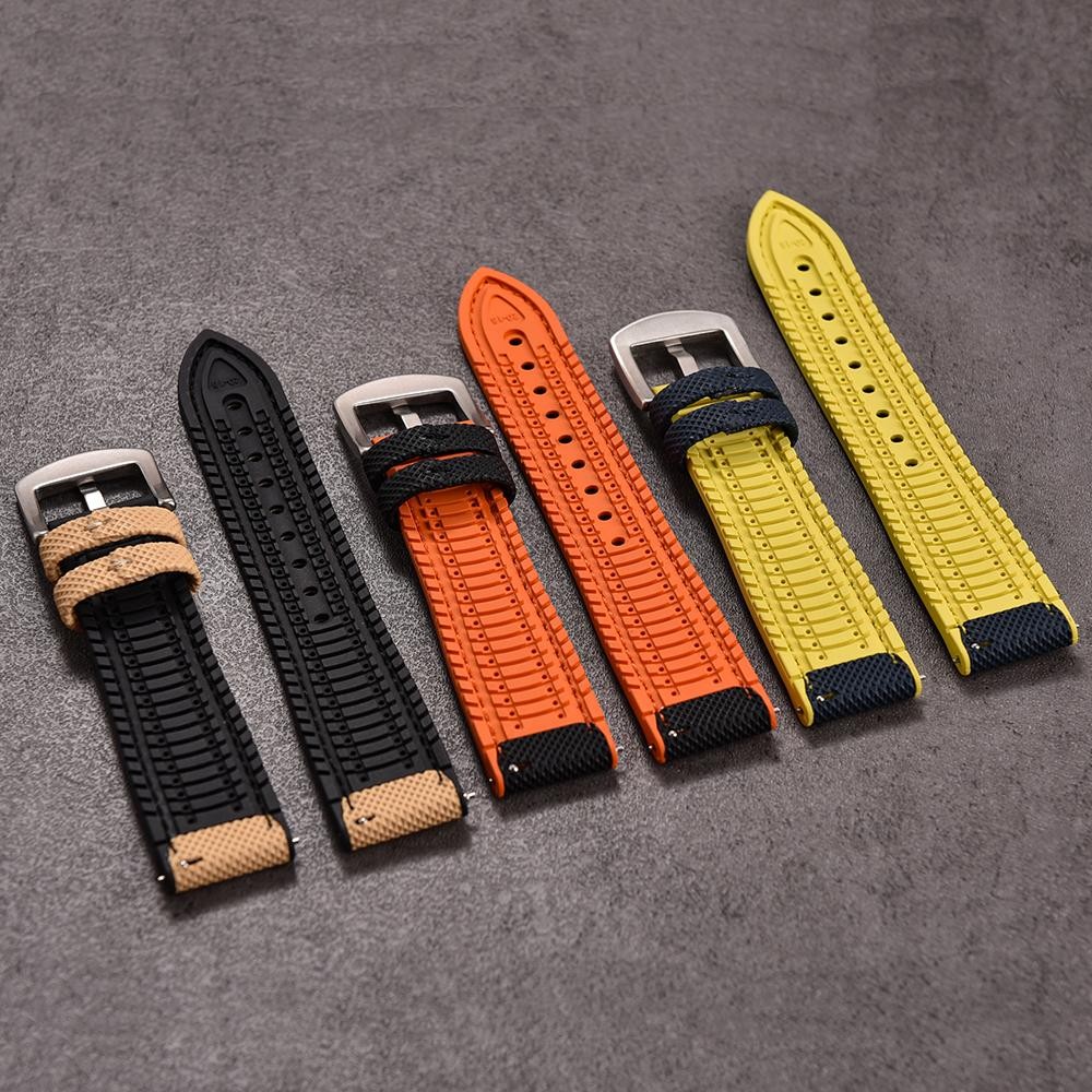 18-24mm Hybrid FKM Watch Strap Fluoro Rubber Watchband Soft Straps Quick Release