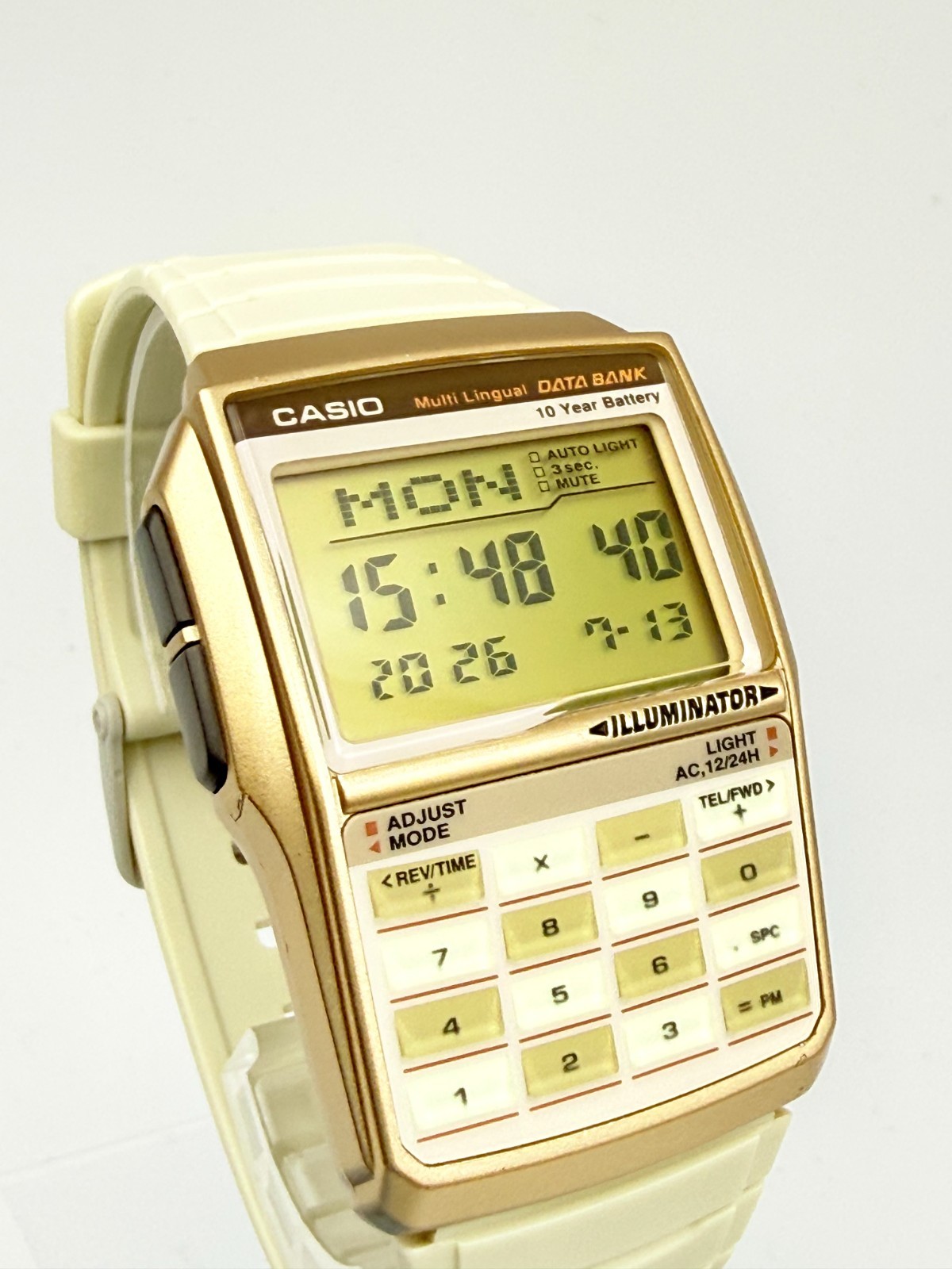 CASIO DBC-32 Data Bank Digital Calculator Beige Gold Color Quartz Watch – Rank A