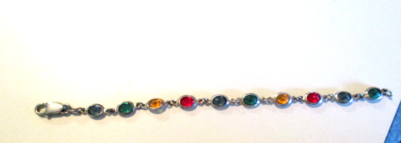 Vintage Milor Tennis Bracelet 925 Sterling Silver Italy Multi Colored Stones