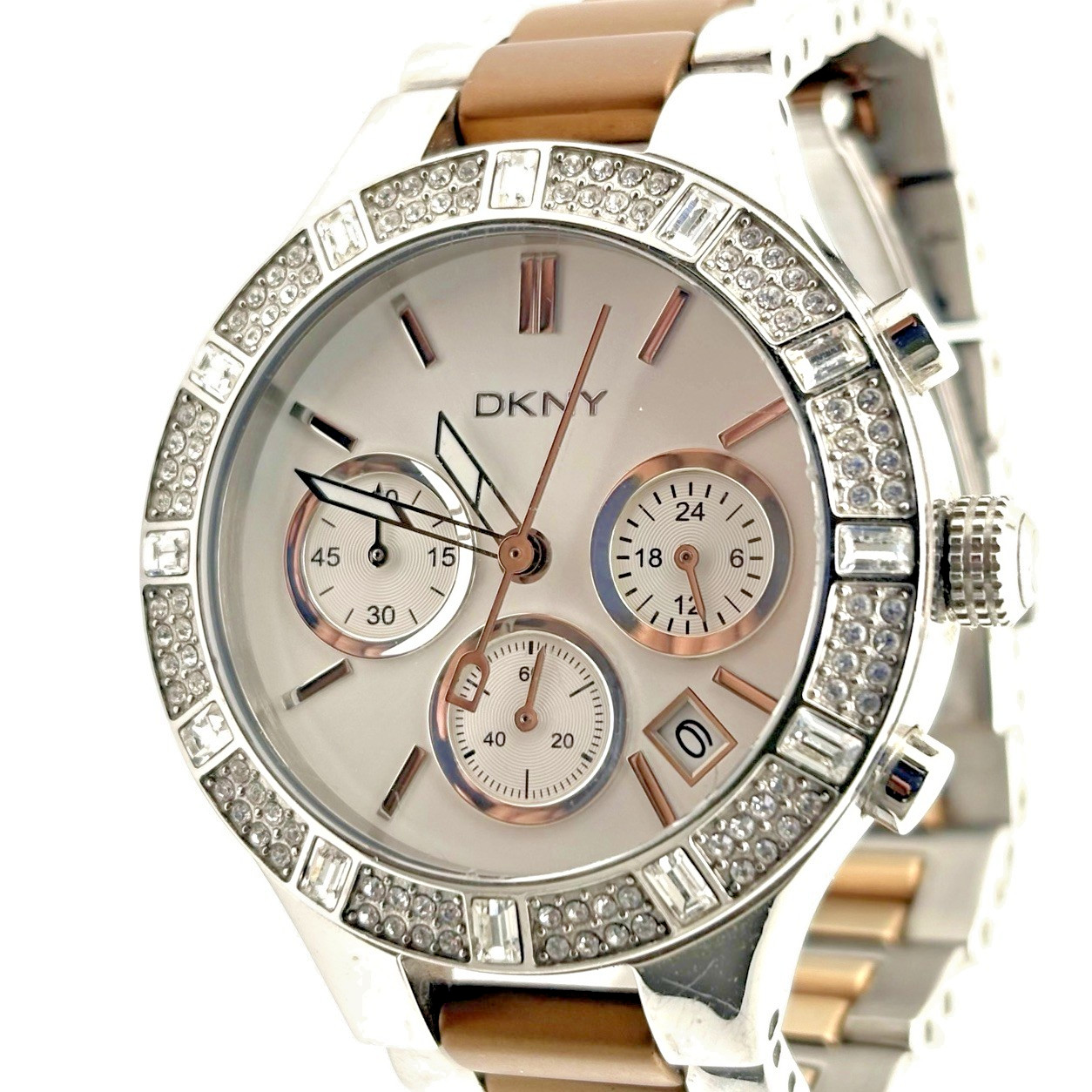 DKNY Chronograph Women Watch Stainless Steel Two-Tone Bracelet Pre-owned NY8512
