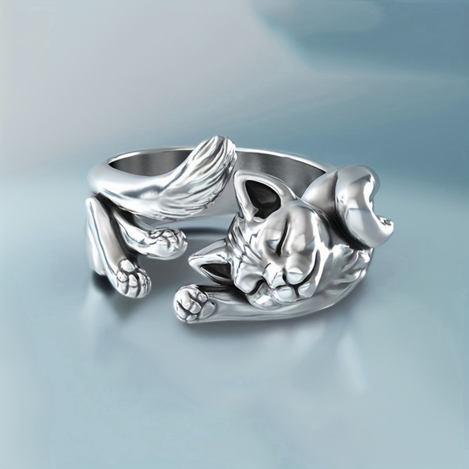 Cat Shaped 925 Silver Plated Ring for Women Party Jewelry US Size 5-11. A88