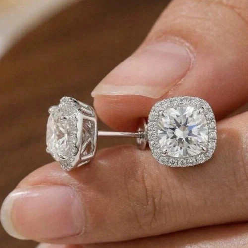 Cushion 4 CT F-VS1 Lab Grown Diamond Women Wedding Stud Earrings 14K White Gold
