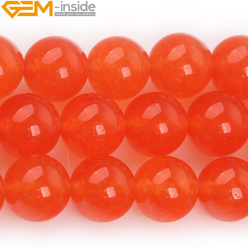 Smooth & Faceted Orange Jade Gemstone Round Beads For Jewelry Making Strand 15″