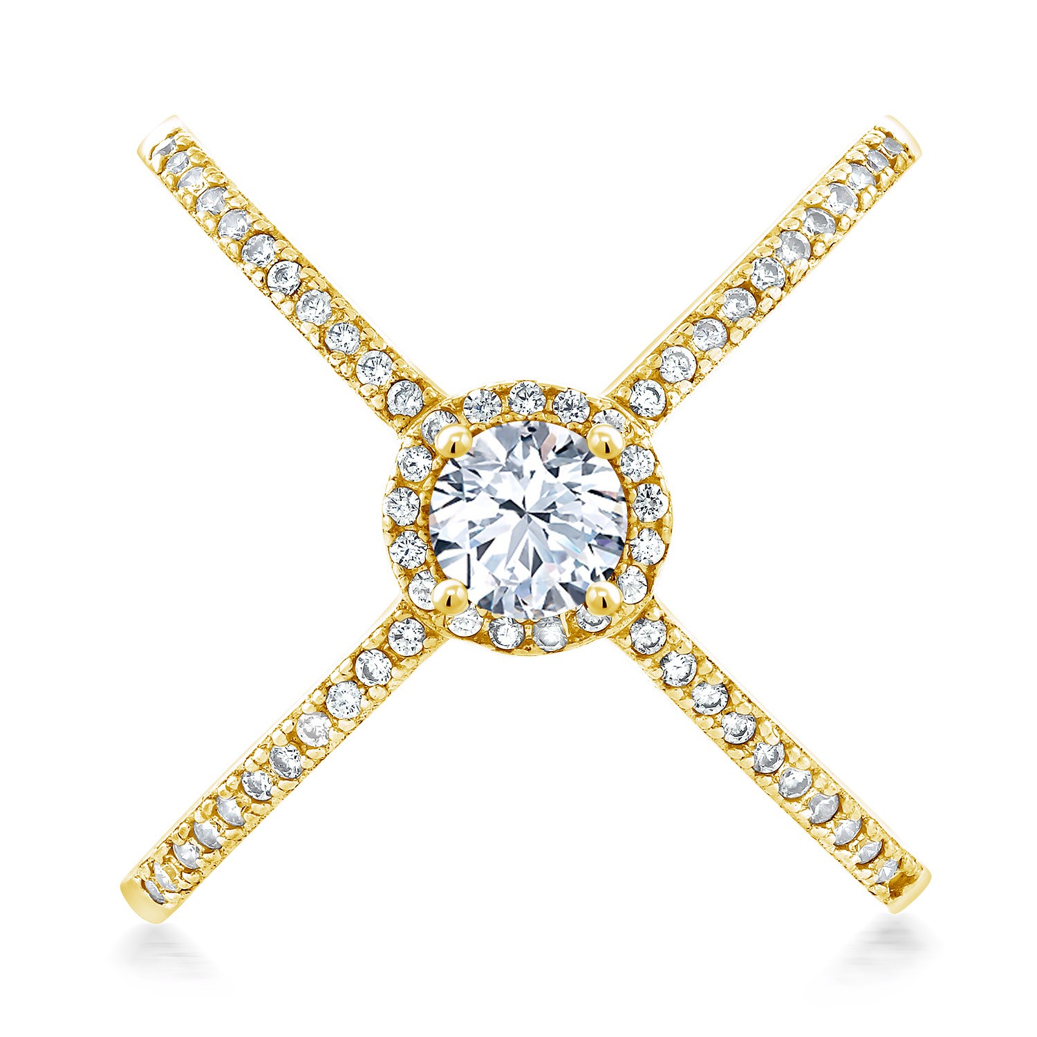 1.57 Ct Round White Zirconia 18K Yellow Gold Plated Silver Ring