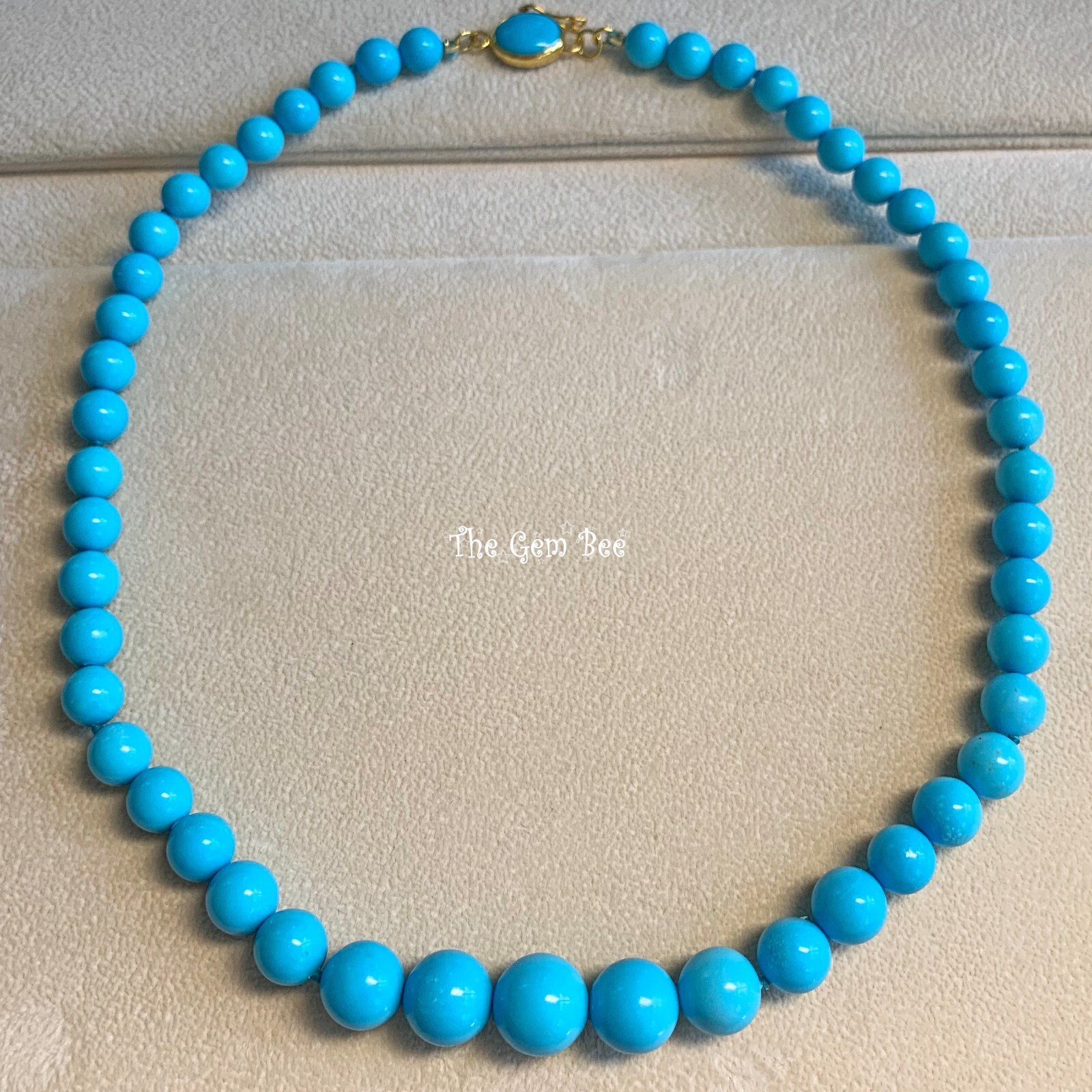 GIA Cert 7.5mm-12.3mm Sleeping Beauty Turquoise 18.5″ necklace 18k Solid Gold