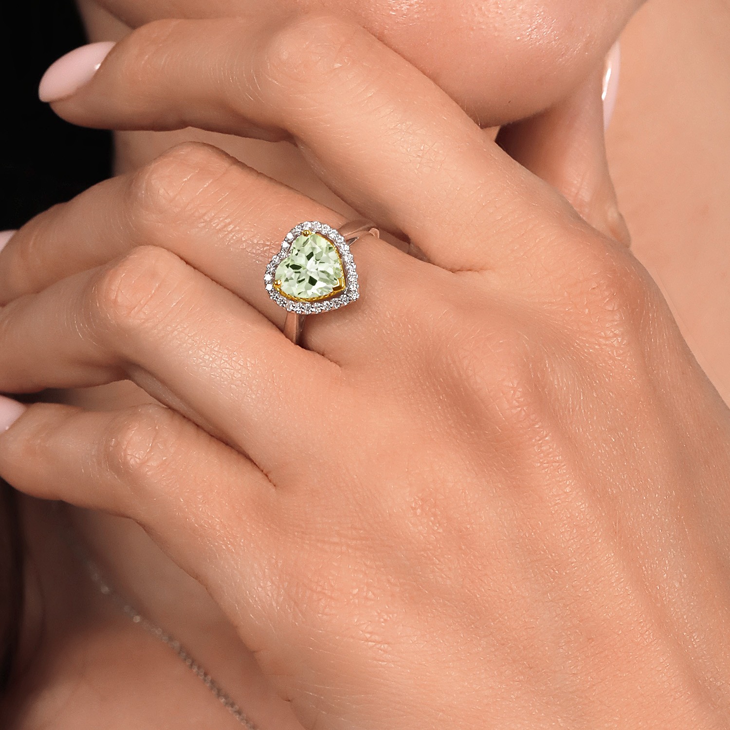 1.95 Ct Green Prasiolite G/H Lab Grown Diamond 925 Silver and 10K Yellow Gold