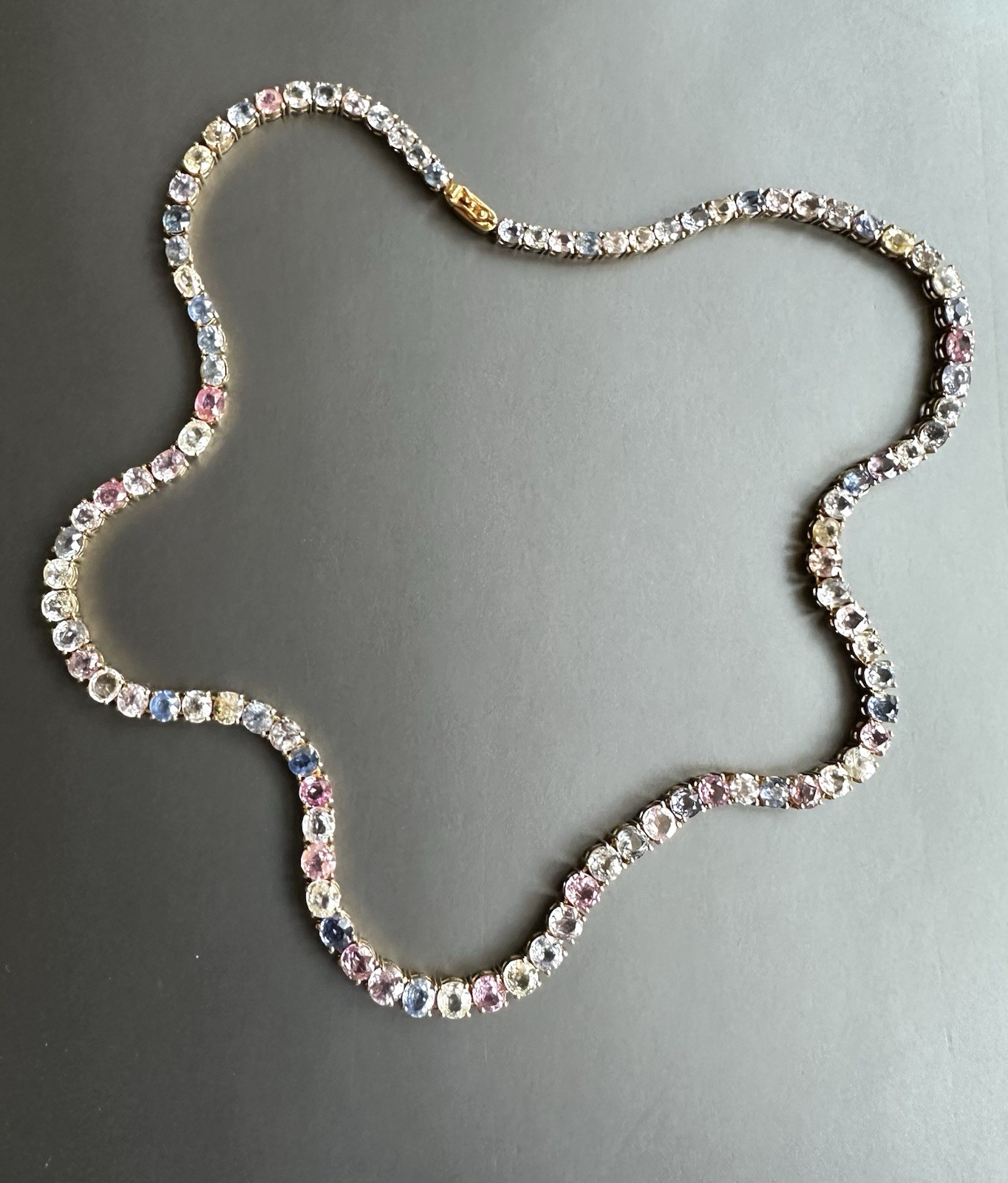Certified Natural Burma Mogok Multicolor Sapphire 19K Yellow Gold TennisNeckalce