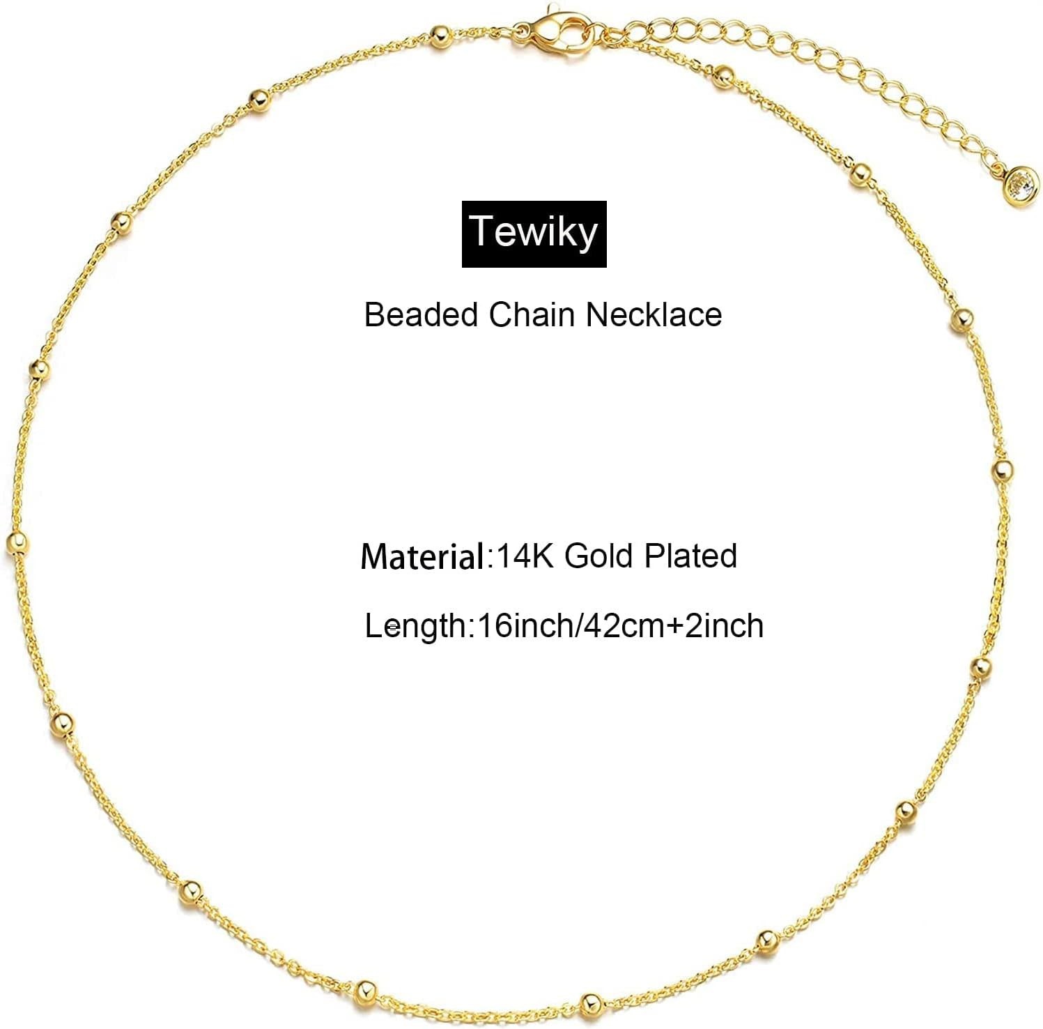 Dainty Gold Chain Necklace for Women, 14K Plated Beaded Box Link Choker Trendy