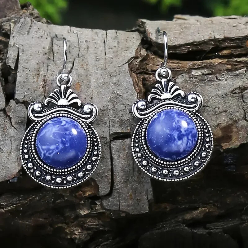 3pcs Earrings Plus Necklace Boho Style Jewelry Set Inlaid Natural Stone Delicate