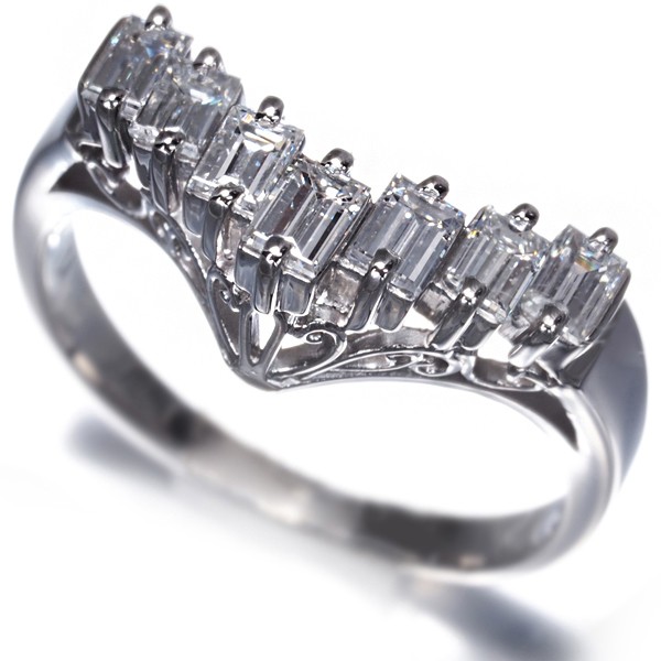 Auth TASAKI Ring Diamond 0.73ct Baguette-cut V-shape Classic US6-6.25 Pt 900