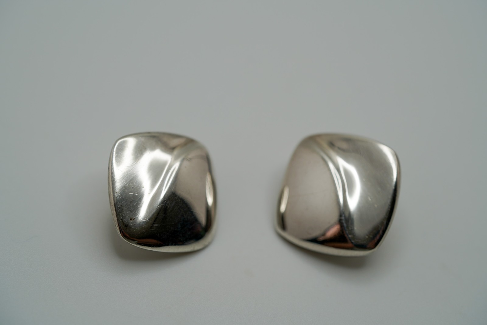 Vintage Heavy Solid Sterling Silver Clip Square Earrings 1.8cm EB3
