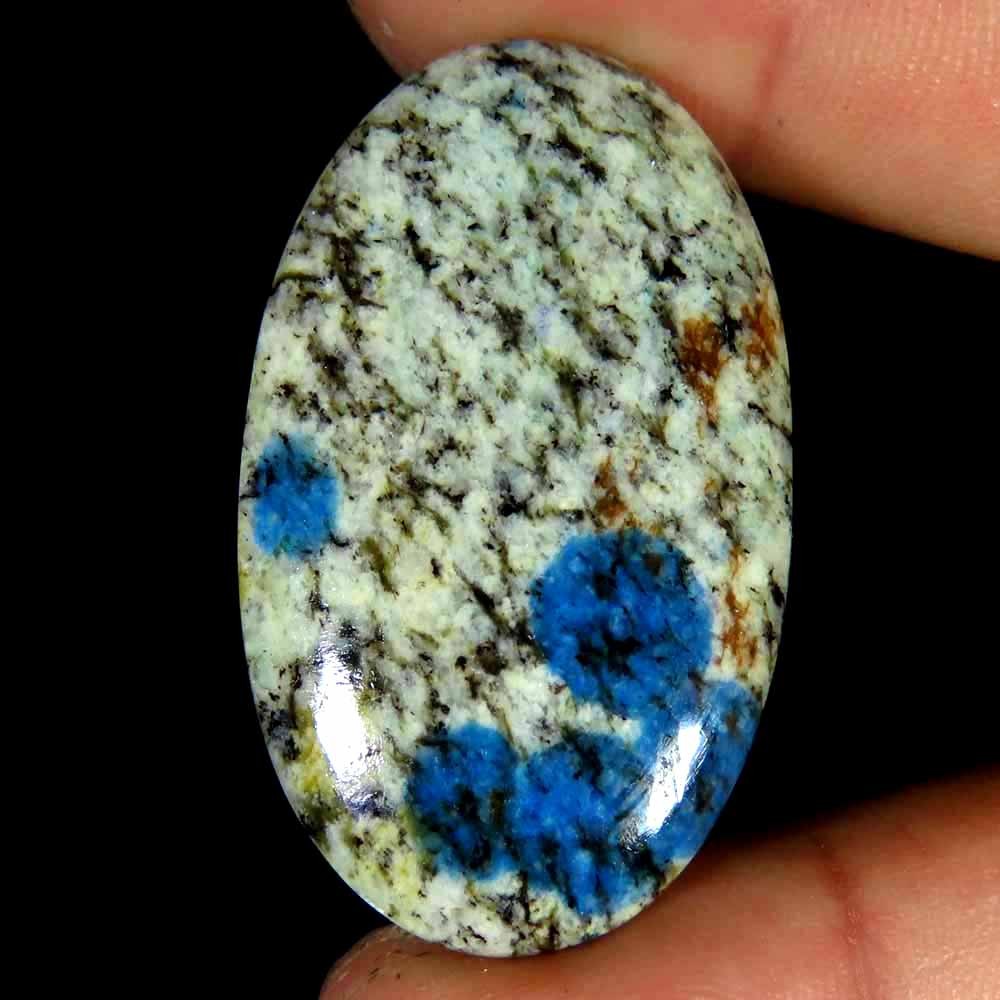 34.15Cts.100% Natural Blue Dots K2 Jasper Oval Cabochon 23x39x4mm Loose Gemstone