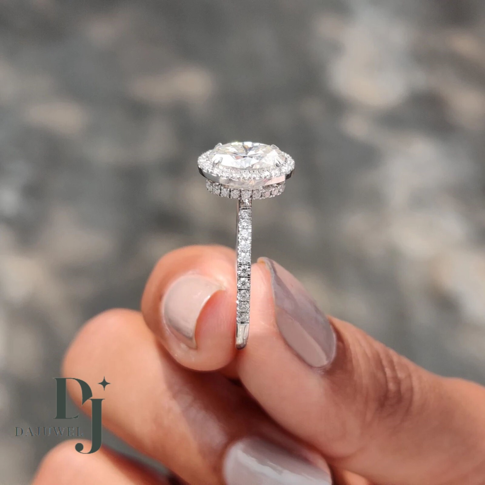 2.50 Carat Oval Cut Moissanite Hidden Halo Engagement Ring Solid 14K White Gold