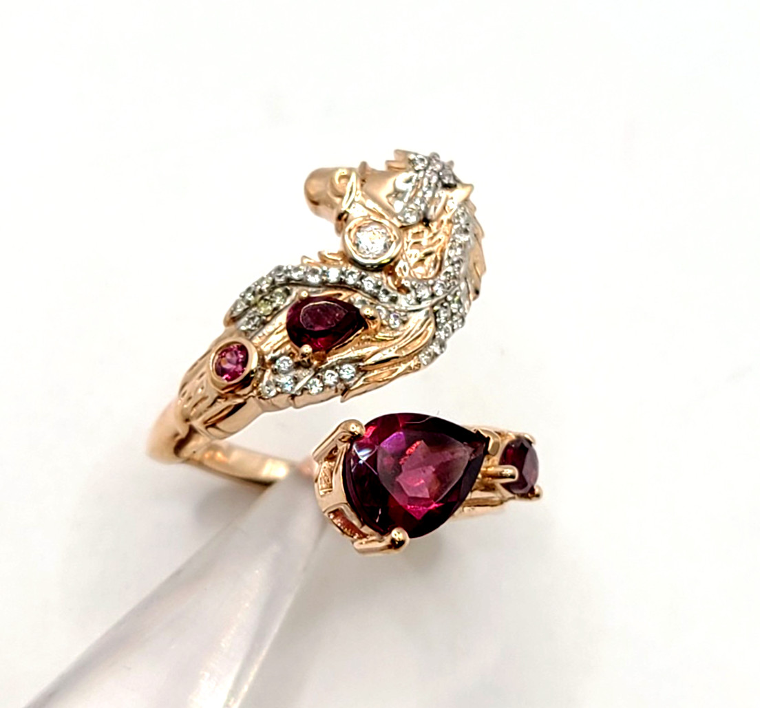 GP Trionfo Orissa Rhodolite Garnet & Gems 2.30ctw Horse Ring 18K Vermeil RG sz 5