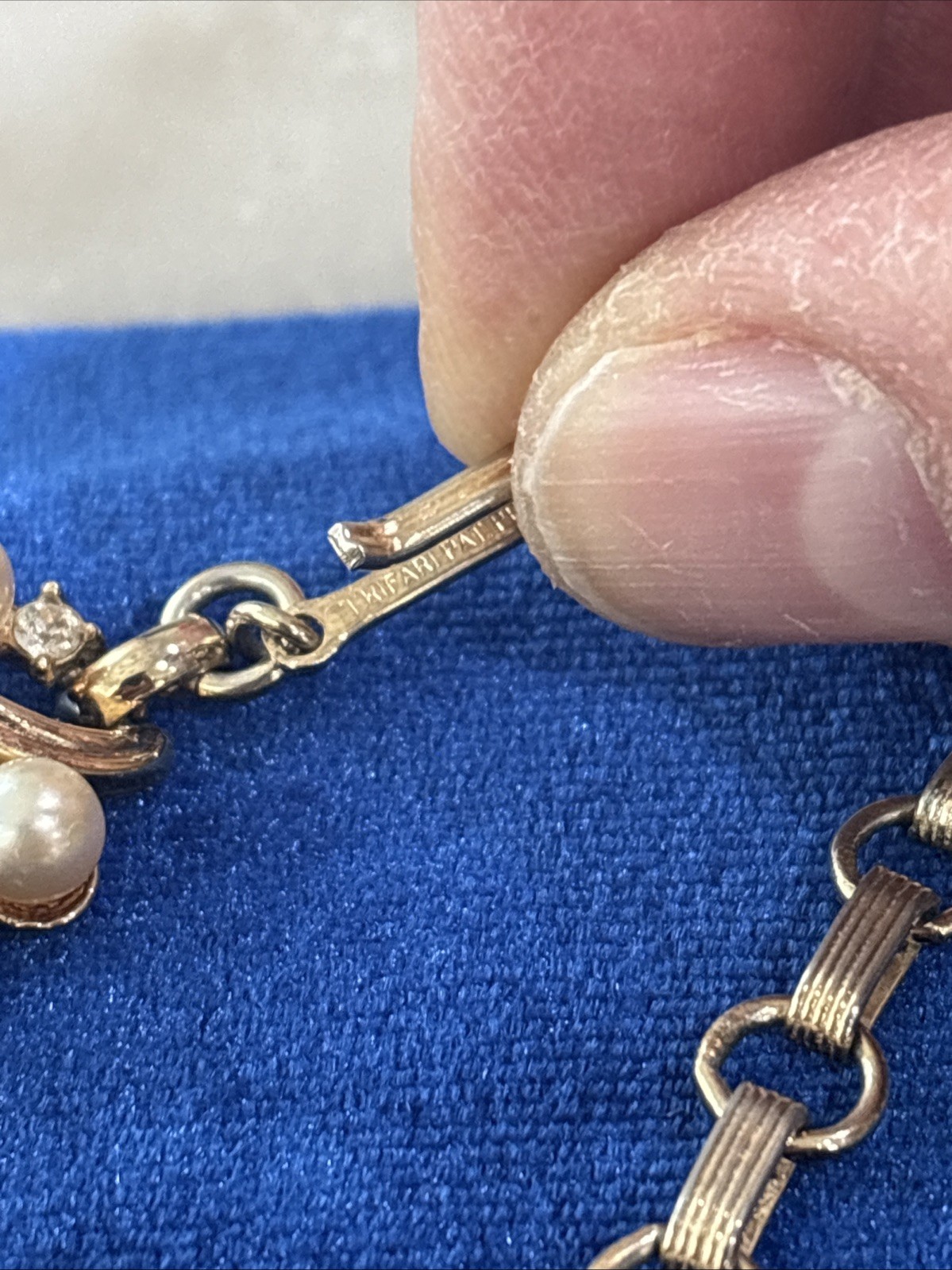 Vintage Midcentury Jewelry Set Signed Trifari. Goldtone, Faux Pearl & Rhinestone