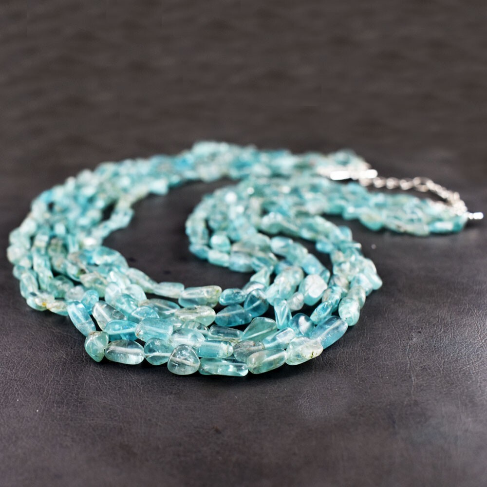 5 Strand Most Brilliant Blue Apatite 484 Cts Beaded Beautiful Necklace VK 18E676