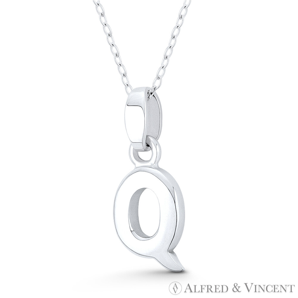 Initial Letter “Q” 23x9mm (0.9×0.35in) Charm 3D Pendant in .925 Sterling Silver