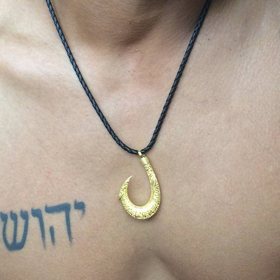 Maui Fishing Hook Necklace. 18K Gold Vermeil Hawaii. Tribal Design.