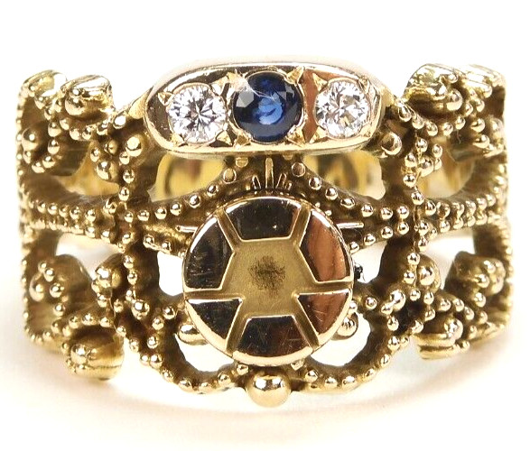 Antique Diamond Sapphire Engagement Ring 14-18K Yellow Gold Sz 8 UK-P1/2 EGL USA