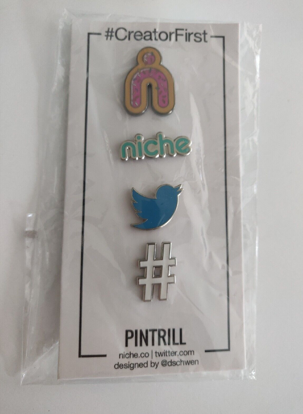 Pintrill #CreatorFirst OFFICIAL TWITTER Pins Set of 4 – NEW & SEALED