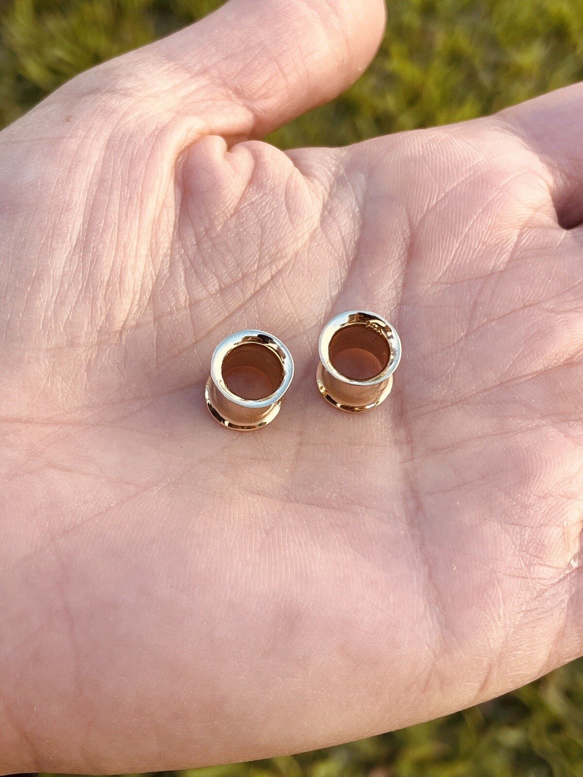Ear Tunnels 14K Solid Gold Ear Gauges Double Flare Ear Plugs
