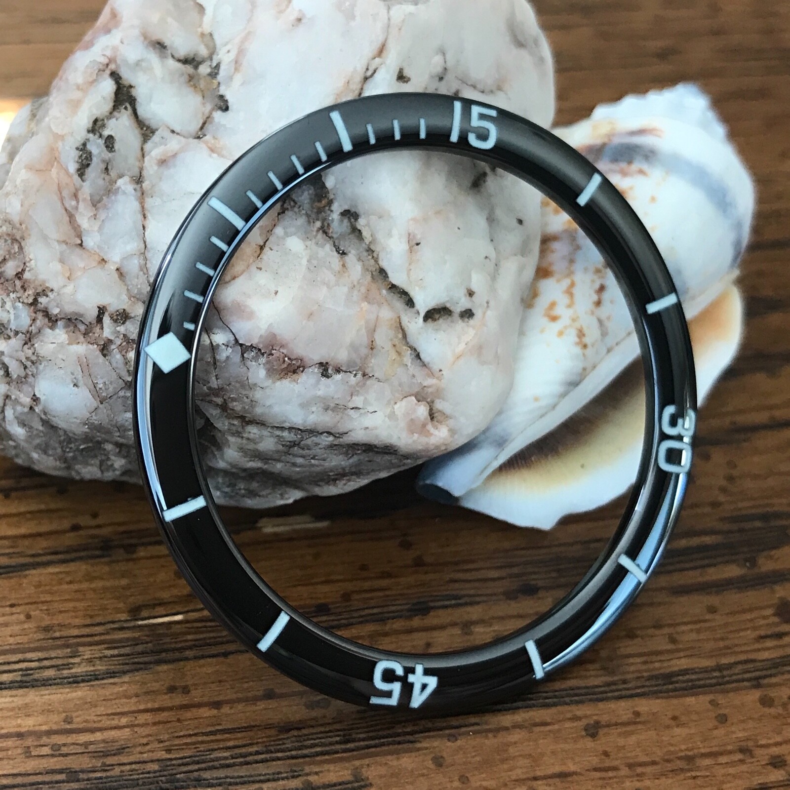 Ceramic Black “Fifty Five Fathoms” Domed Bezel Insert for Seiko SNZH ~ US Seller