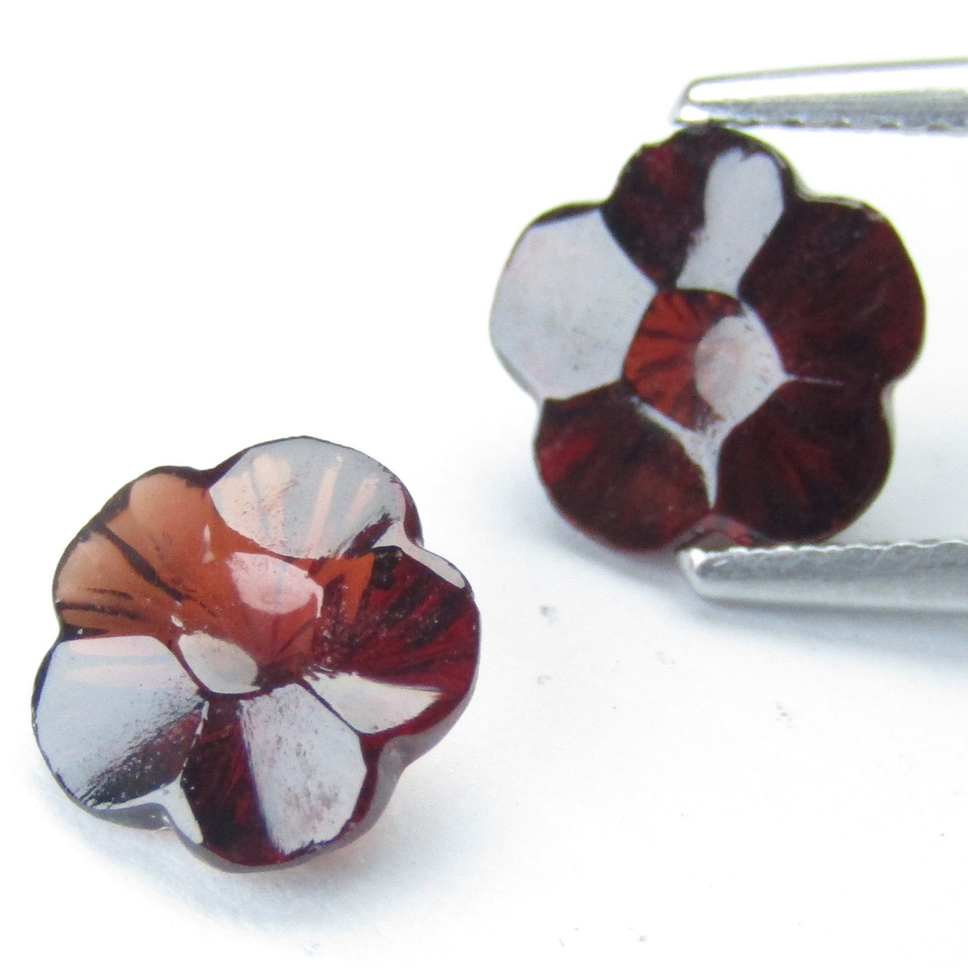 3.78Cts Nice Natural Almandine Garnet 7.8mm Flower Shape Carving Matching Pair