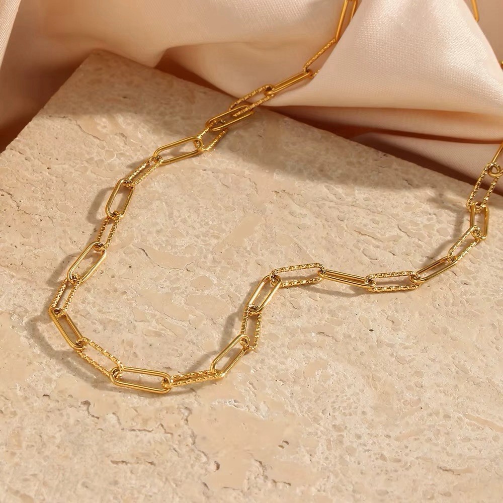 Gold Tone Yellow Gold Plated Paperclip Link Choker Necklace Adjustable Lobster