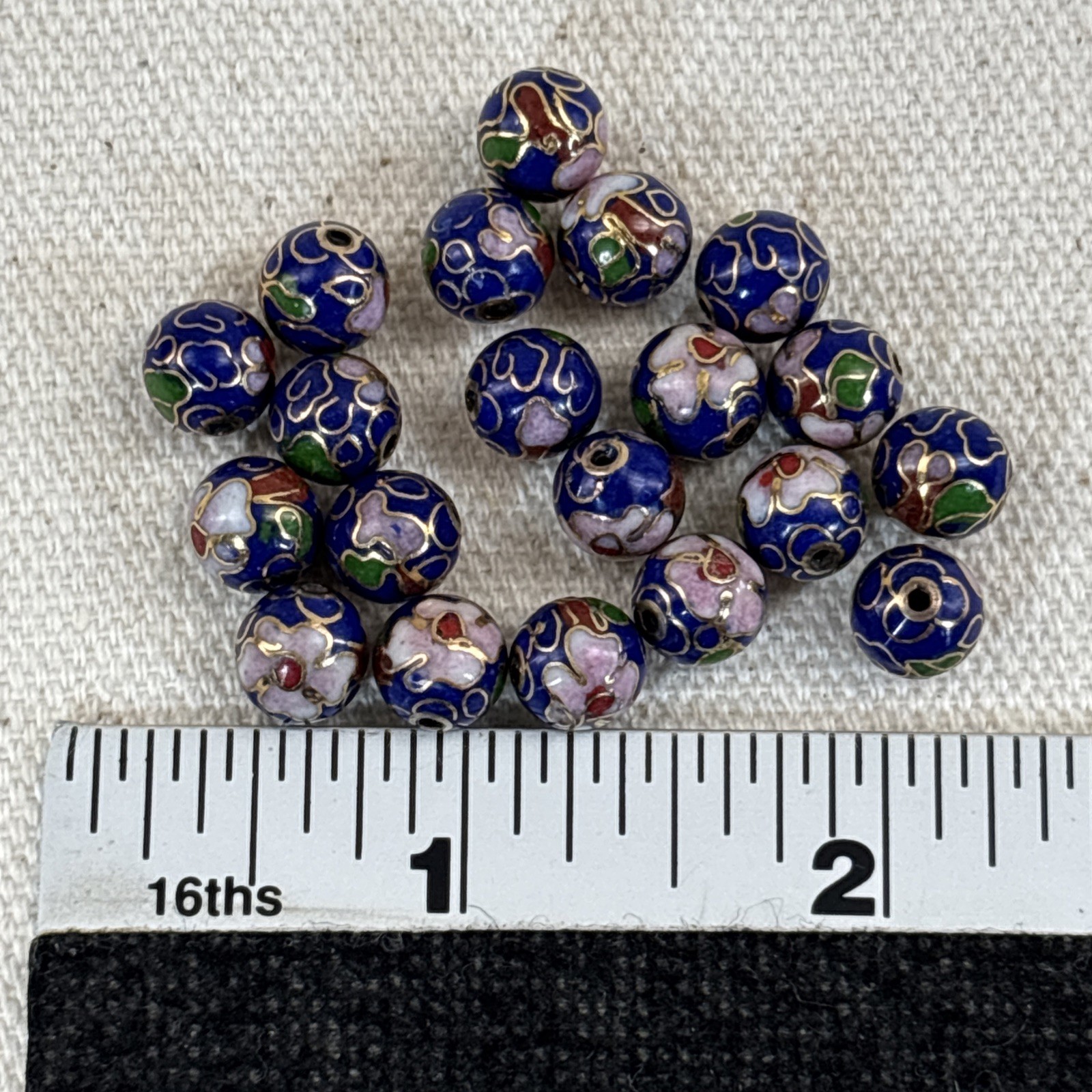 lot of 20 Blue w Pink Flowers Leaves Cloisonne Chinese Enamel Round Beads 8.2mm