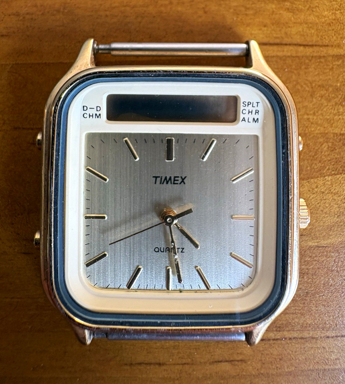 Vintage Timex 392 K Cell Watch Square Gold Tone Ana-Digi Alarm Chronograph