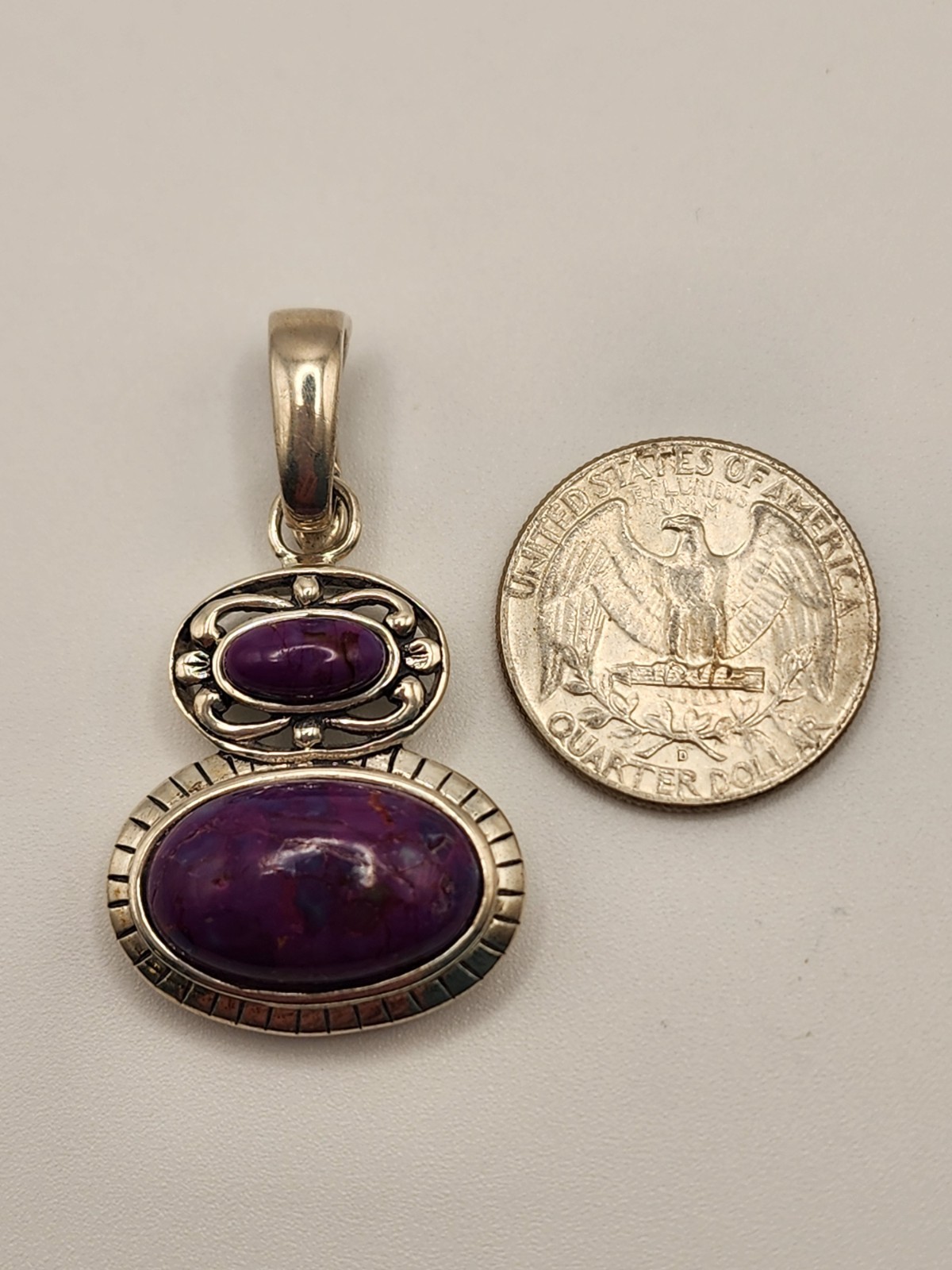Estate Purple Sugilite Jasper stone pendant in Sterling Silver