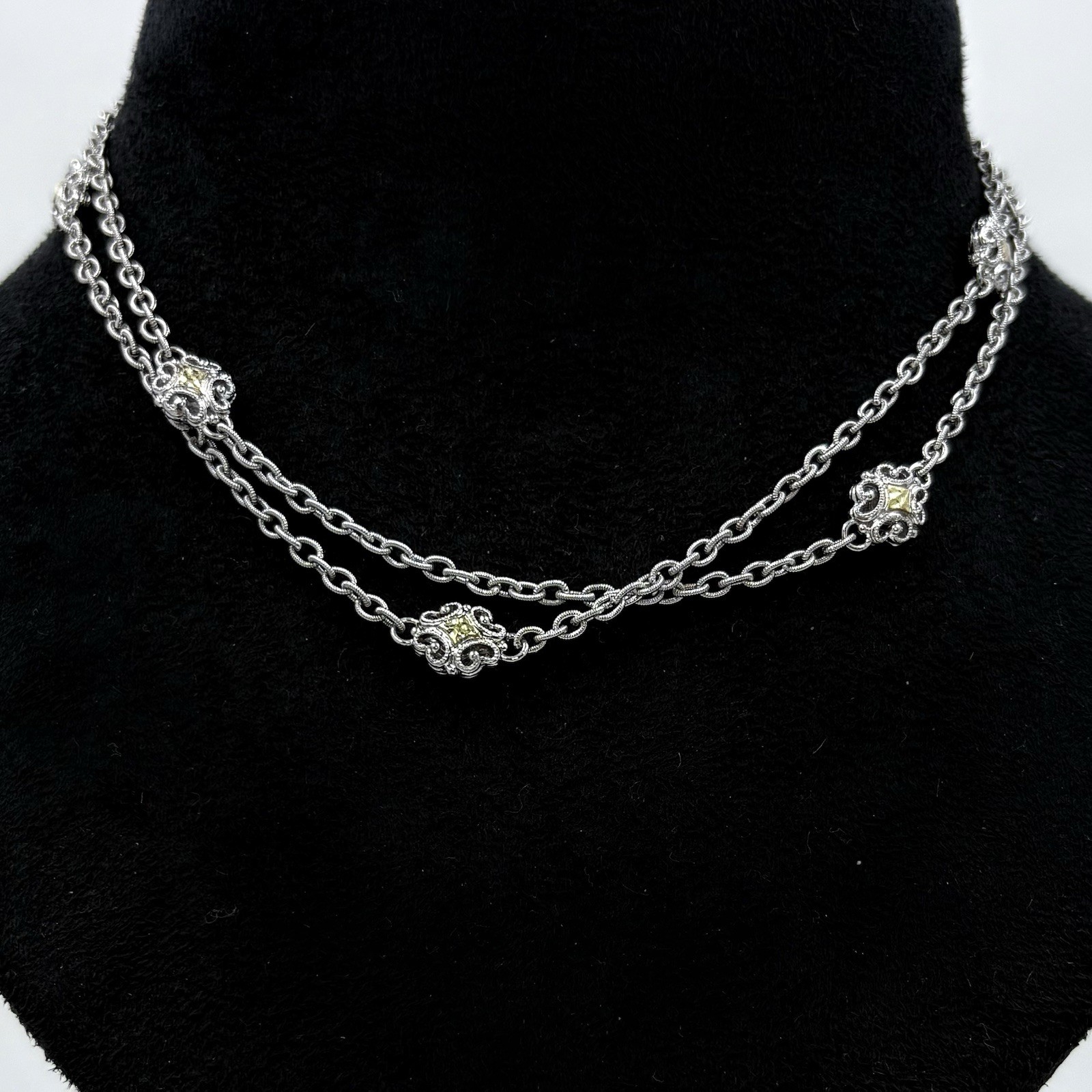 Gabriel & Co 30″ 18K Gold & Sterling Silver Station Necklace Retired 318826