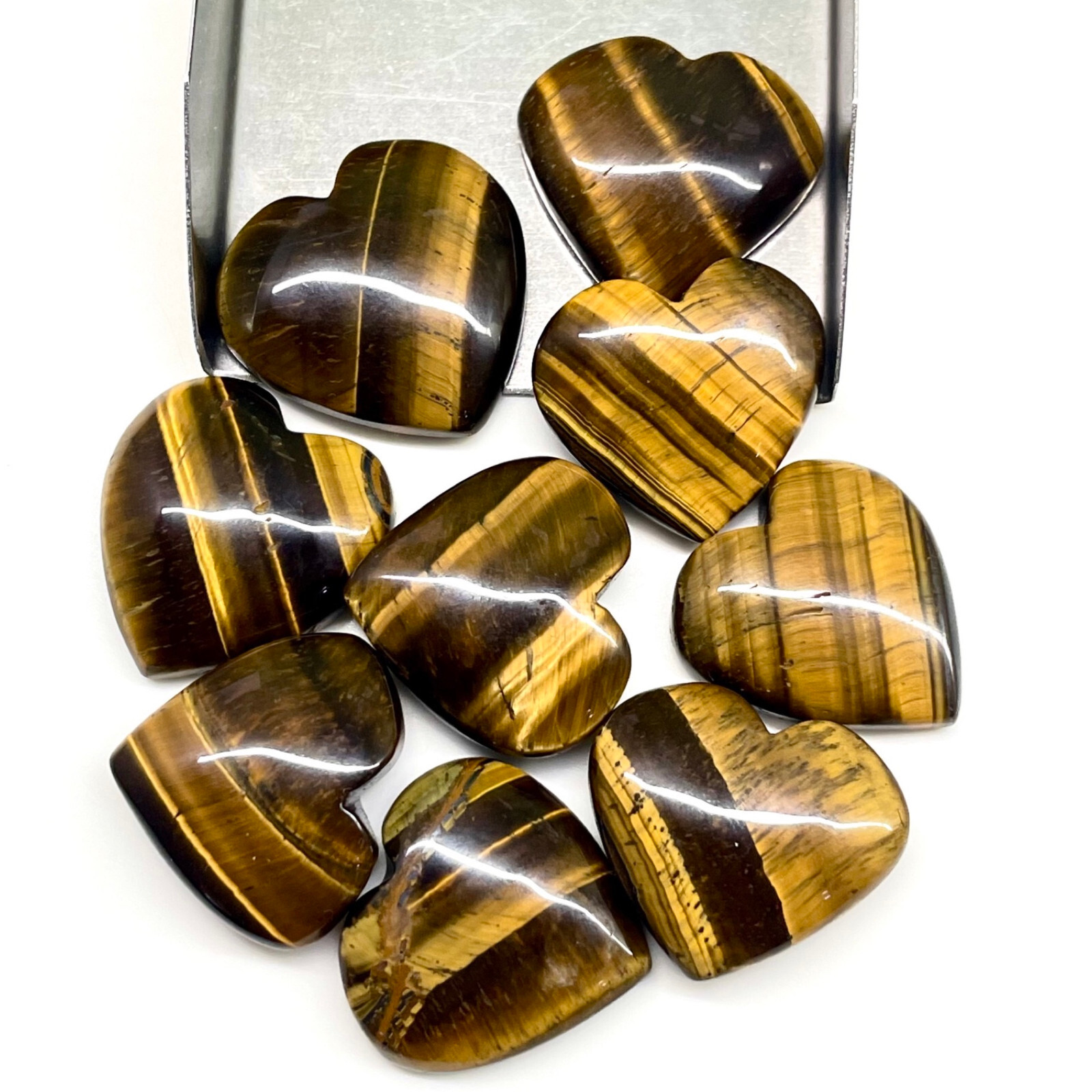 9 Pcs Natural Tiger Eye 22-25mm Huge Heart Shape Pendant Size Gemstones Lot
