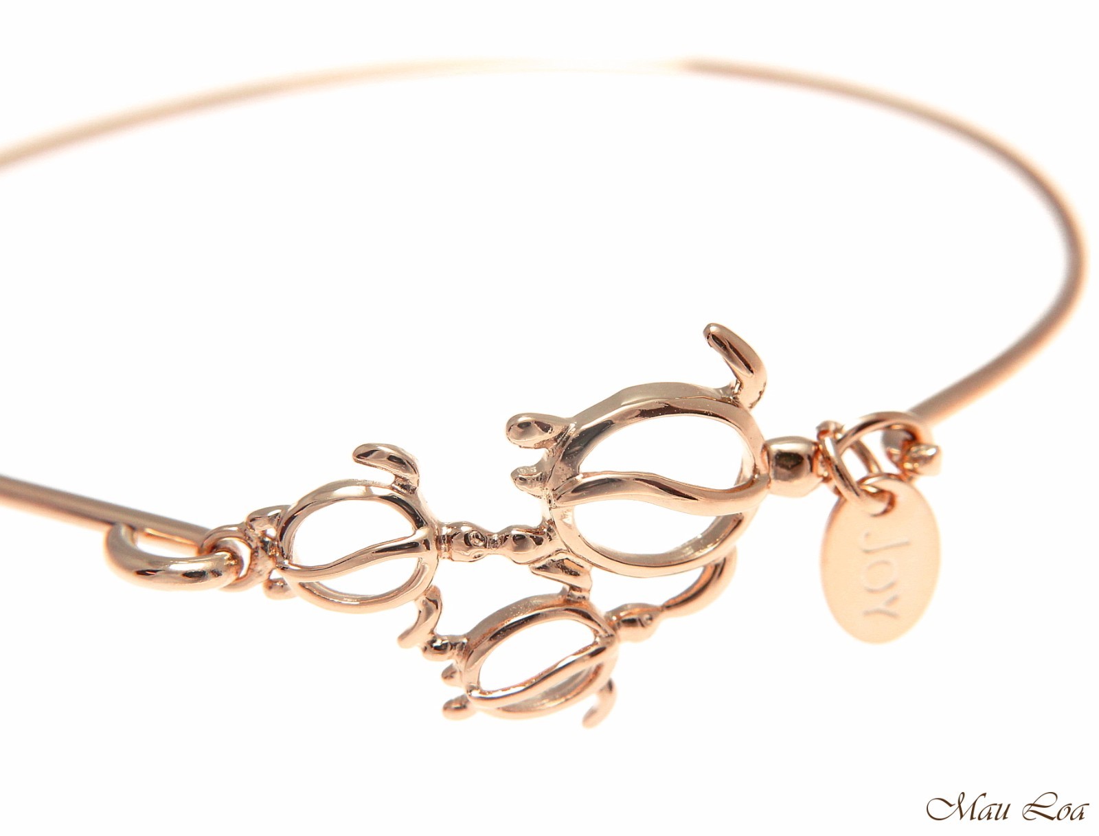 Pink Rose Gold on Brass Hawaiian Honu Turtle Family Open Bangle Bracelet