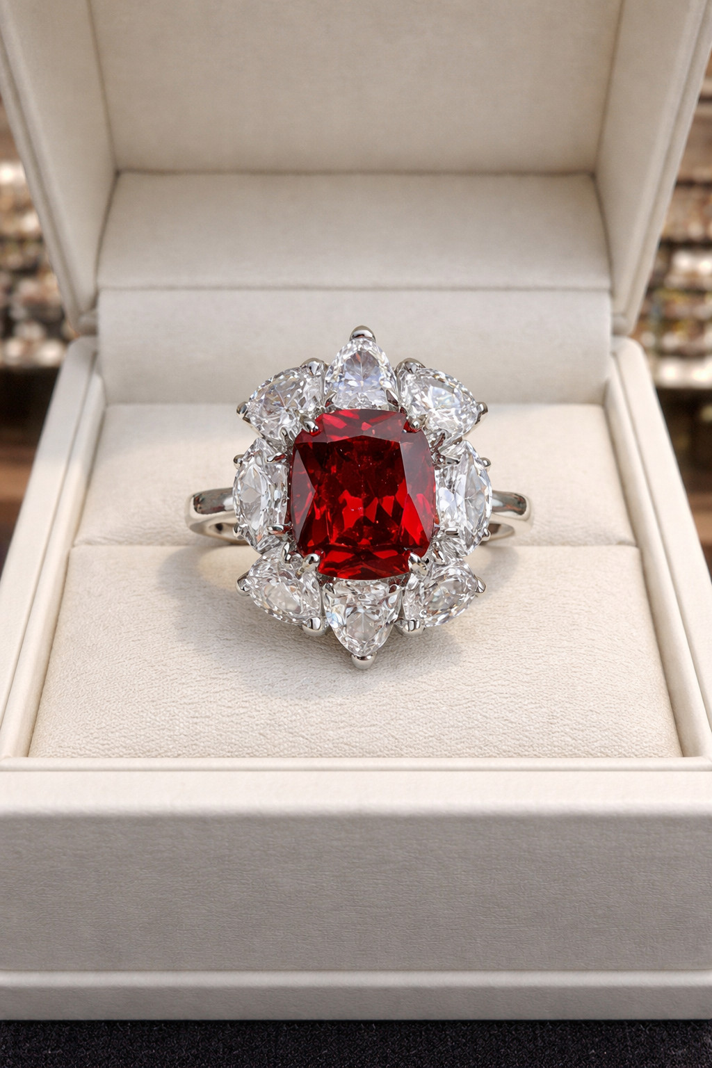 2.80 Ct Cushion Cut Natural Ruby & Diamond Propose Ring 14K White Gold 7