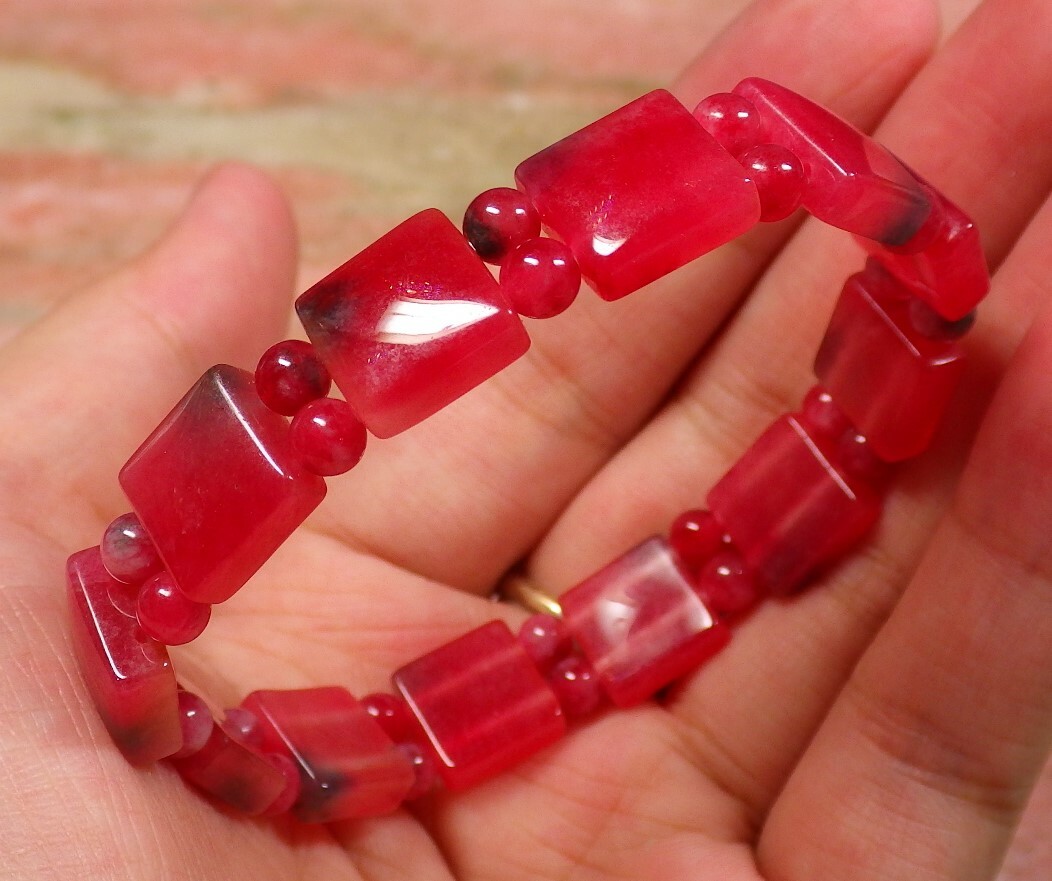 1 pcs Red Green Color JADE Bead Beads Rectangle Bamboo Bangle Bracelet 100500