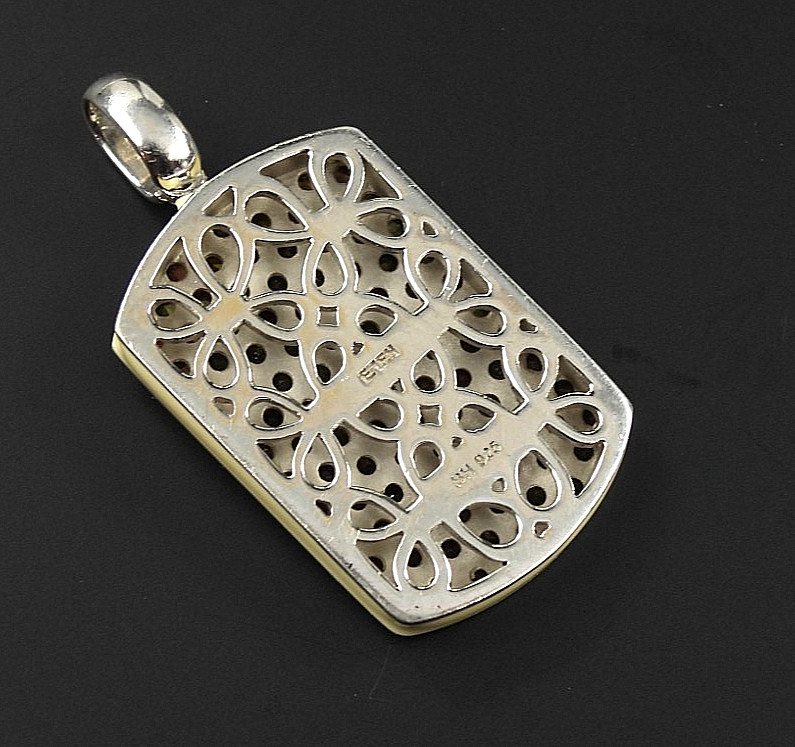 EFFY BH 925 Sterling Silver Multi Gemstone Pave Dog Tag Pendant Signed Jewelry
