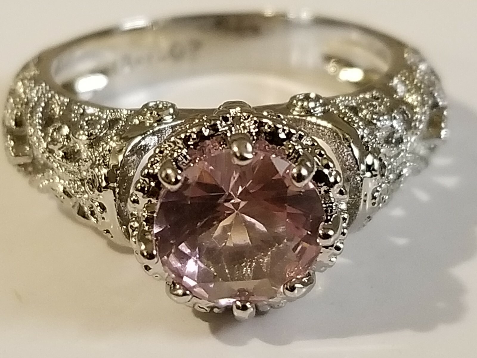 18k White Gold Overlay, 1.87ctw Pink & White Sapphire Ring Size 7