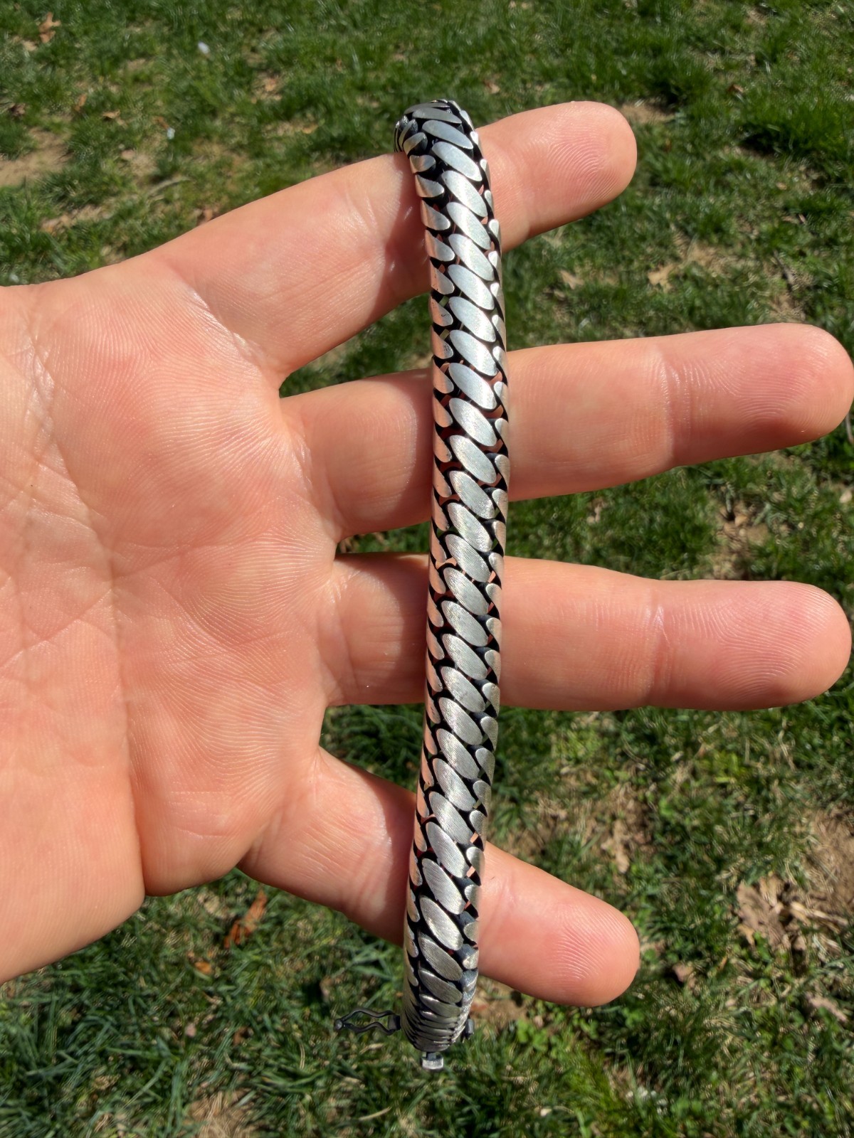 Custom 3 Link Miami Cuban Python Bracelet 12mm Real 925 Silver Oxidized Finish