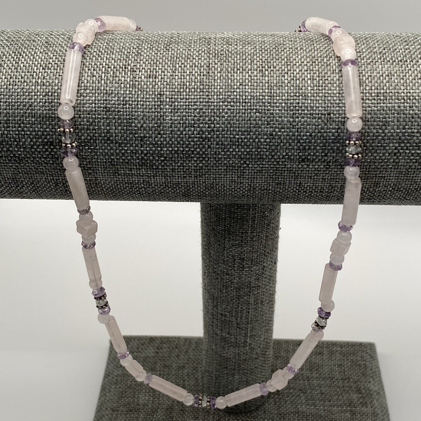 Sajen 925 Sterling Silver Necklace Rose Quartz Amethyst Beaded Accents Vintage