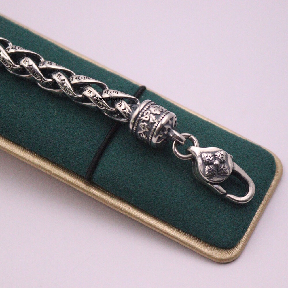 Solid S925 Sterling Silver Chain 6mm Cross Wheat Link Bracelet 34-35g 7.9inch