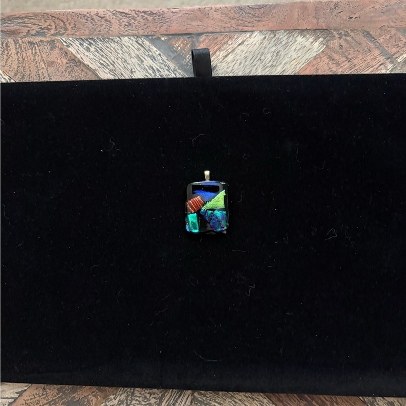 Handcrafted Artisan Fused Dichroic Glass Mosaic Pendant – Iridescent Patchwork