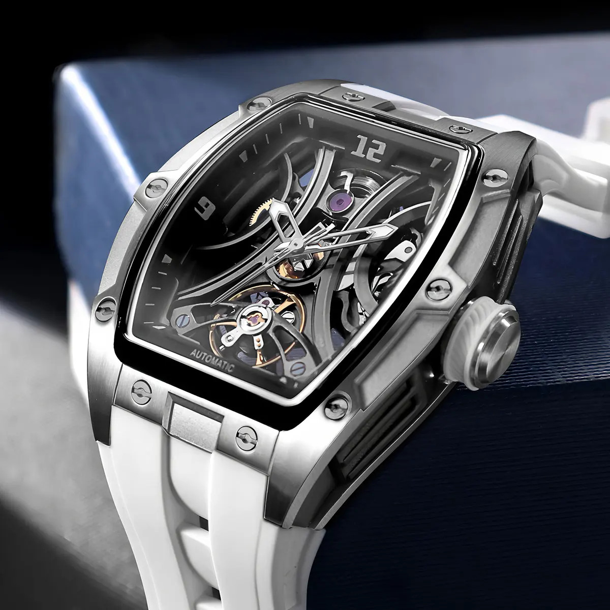 MEGIR Sports Automatic Mechanical Men Watch Skeleton Waterproof Stainless Steel