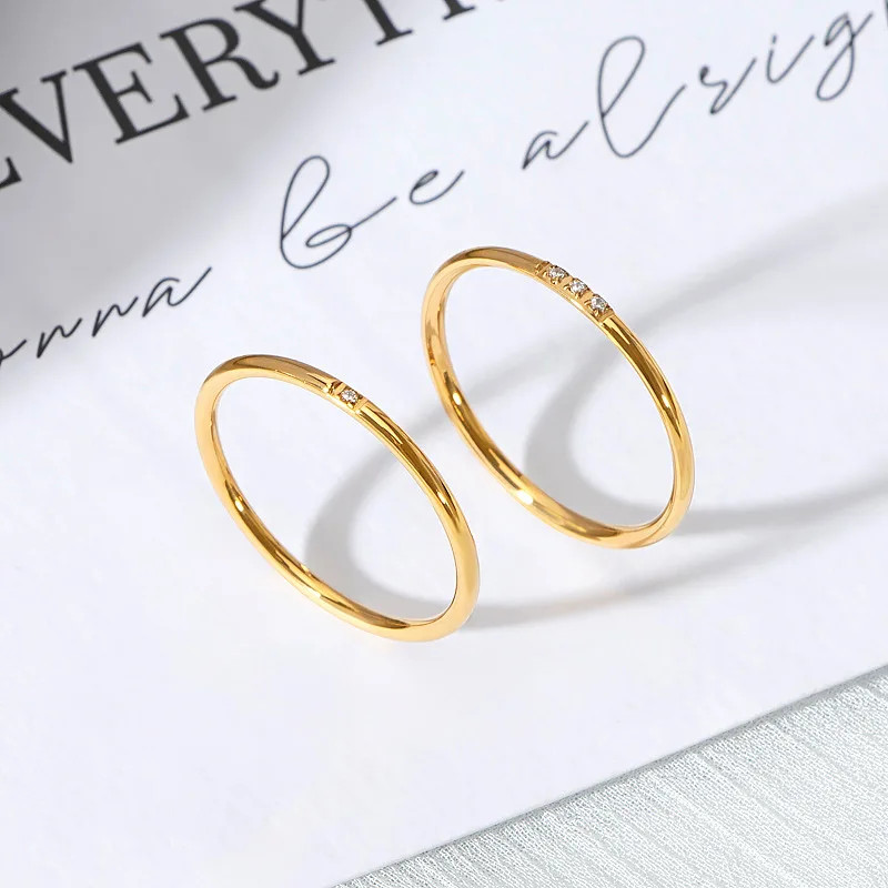 CZ Ring 1mm Thin Round Zircon Gold Tone Stackable Engagement Women Jewelry